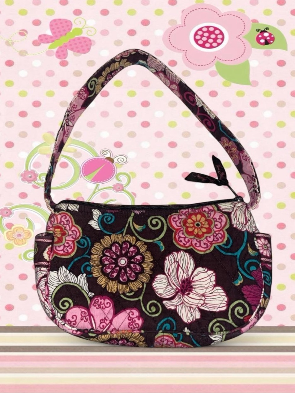 Vintage Vera Bradley Maggie Bag Purse In Mod Floral Pink Pattern - Picture 1 of 6